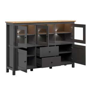 Kép 2/3 - Hesen grafit vitrines komód 5 ajtós (3 vitrines) 2 fiókos