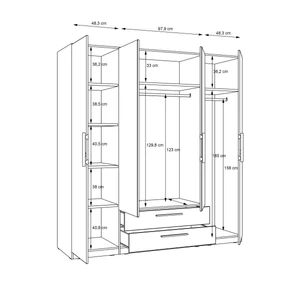 Kép 7/7 - Cadixo gardróbszekrény tükrös-fiókos, 200 cm