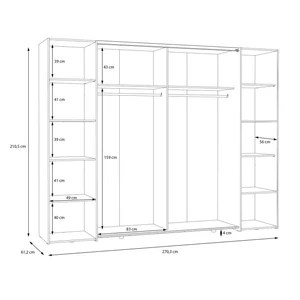 Kép 3/4 - Narago nyíló-tolóajtós gardróbszekrény 270 cm