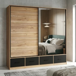 Kép 1/2 - Beta gardróbszekrény 220 cm, tólóajtós, 4 fiókos