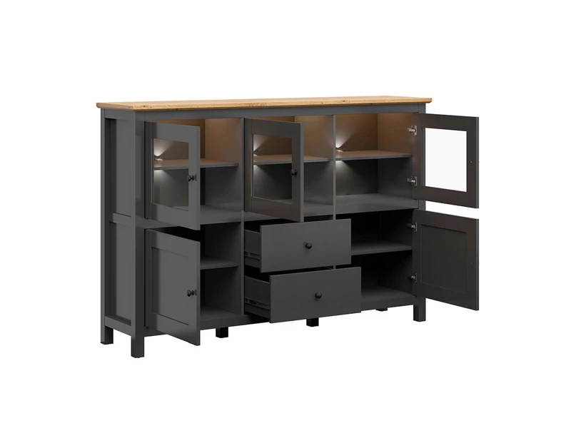Hesen grafit vitrines komód 5 ajtós (3 vitrines) 2 fiókos