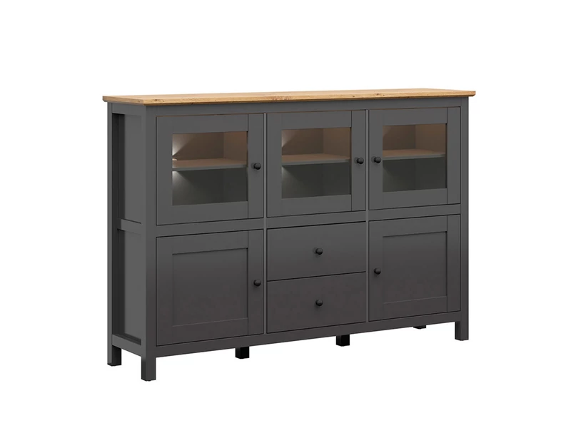 Hesen grafit vitrines komód 5 ajtós (3 vitrines) 2 fiókos
