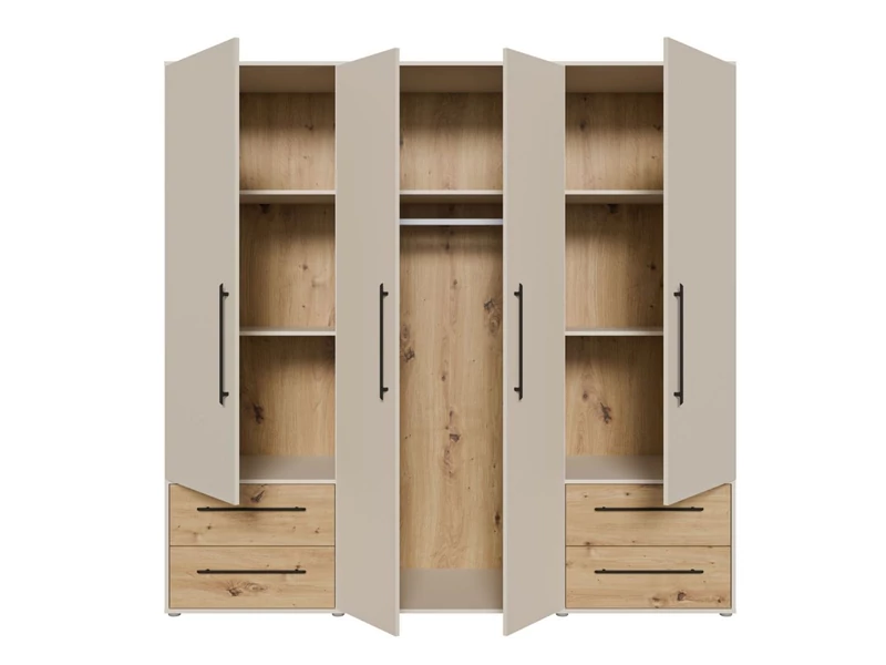 Mokkaris nyílóajtós gardróbszekrény 4 ajtós 4 fiókos