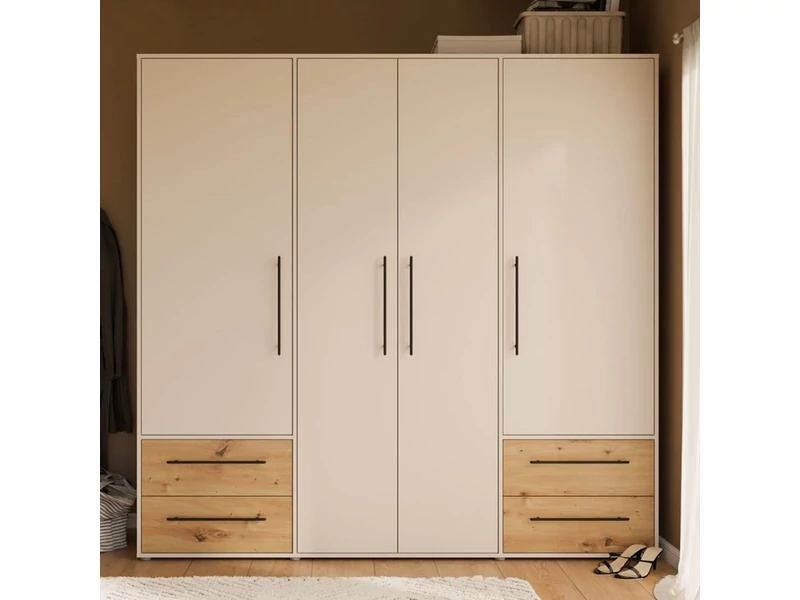 Mokkaris nyílóajtós gardróbszekrény 4 ajtós 4 fiókos