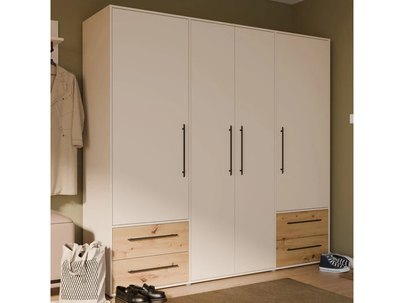 Mokkaris nyílóajtós gardróbszekrény 4 ajtós 4 fiókos