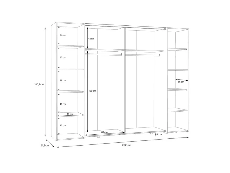 Narago nyíló-tolóajtós gardróbszekrény 270 cm
