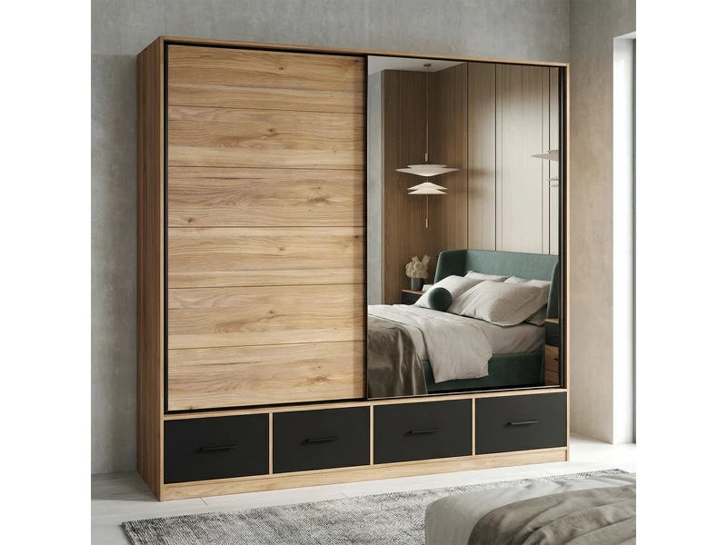 Beta gardróbszekrény 220 cm, tólóajtós, 4 fiókos