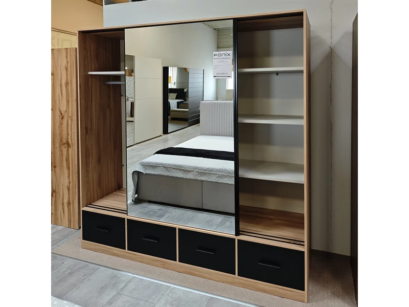 Beta gardróbszekrény 220 cm, tólóajtós, 4 fiókos