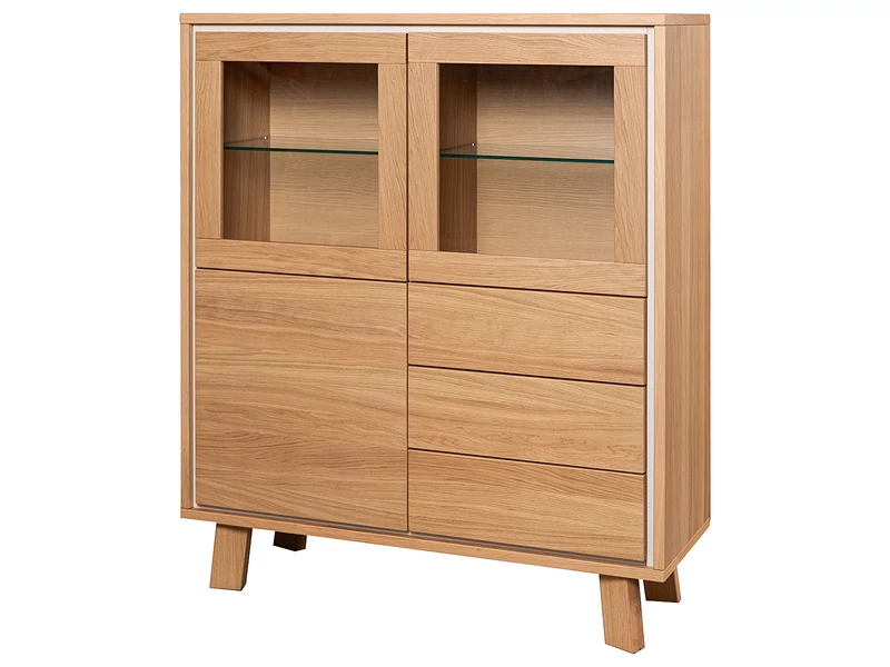 Rovere magas komód  1 ajtóval + 2 üvegajtóval + 3 fiókkal