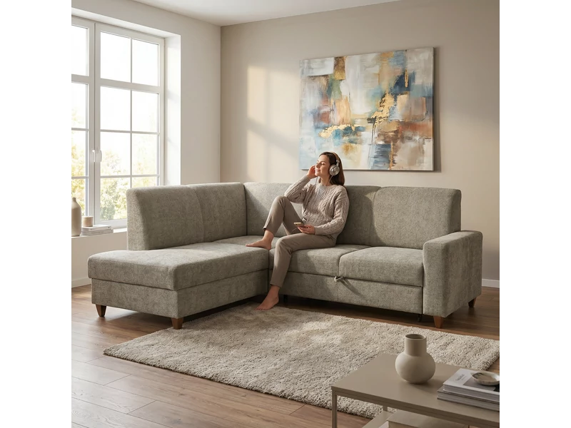 Family sarokgarnitúra, ágyazható, ágyneműtartós jobbos