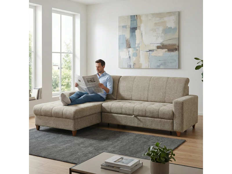 Havanna sarokgarnitúra, ágyazható, ágyneműtartós jobbos